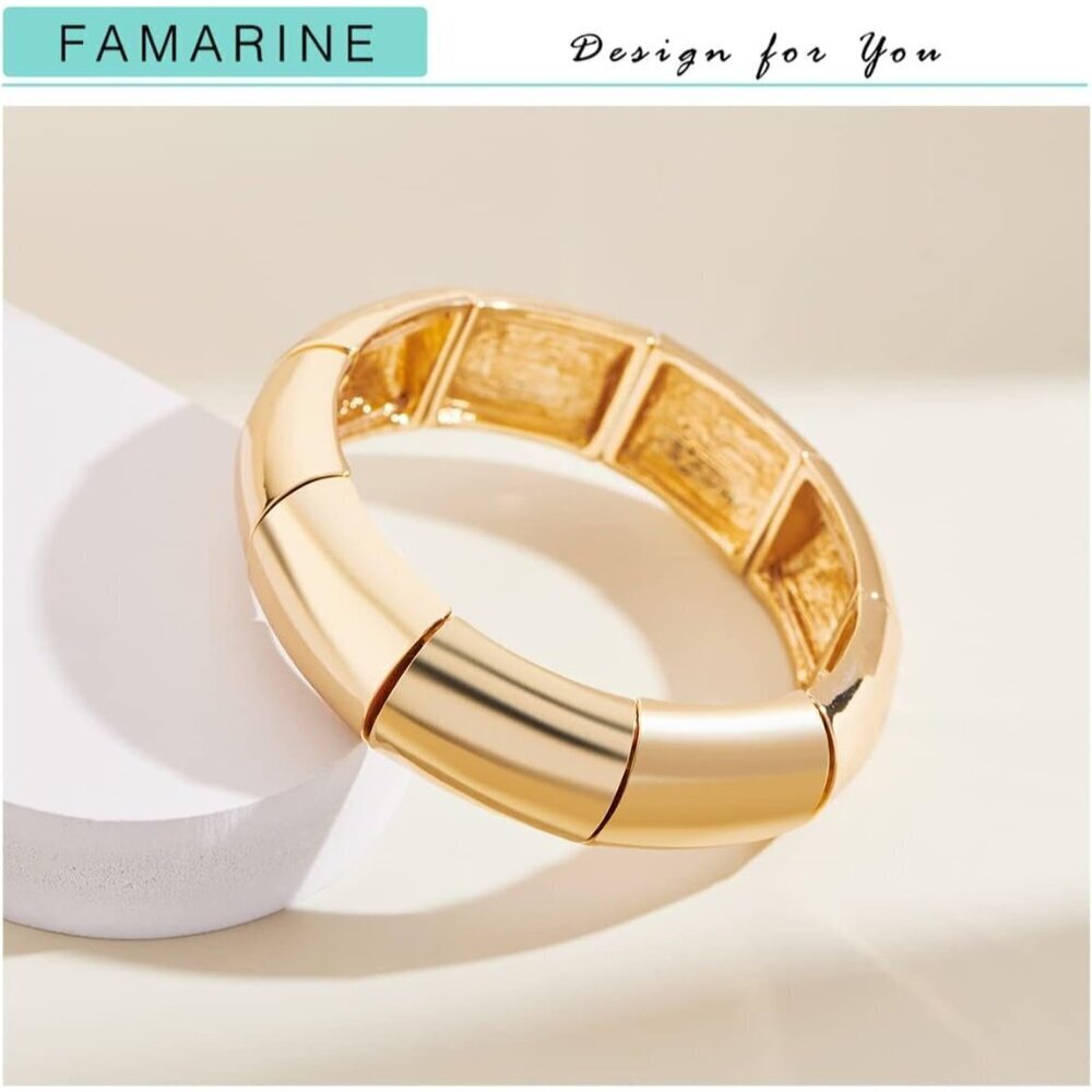 Gold Silver Style J Chunky Bangle Bracelet for Women and Men Fashion Jewelry - Picture 3 of 5
